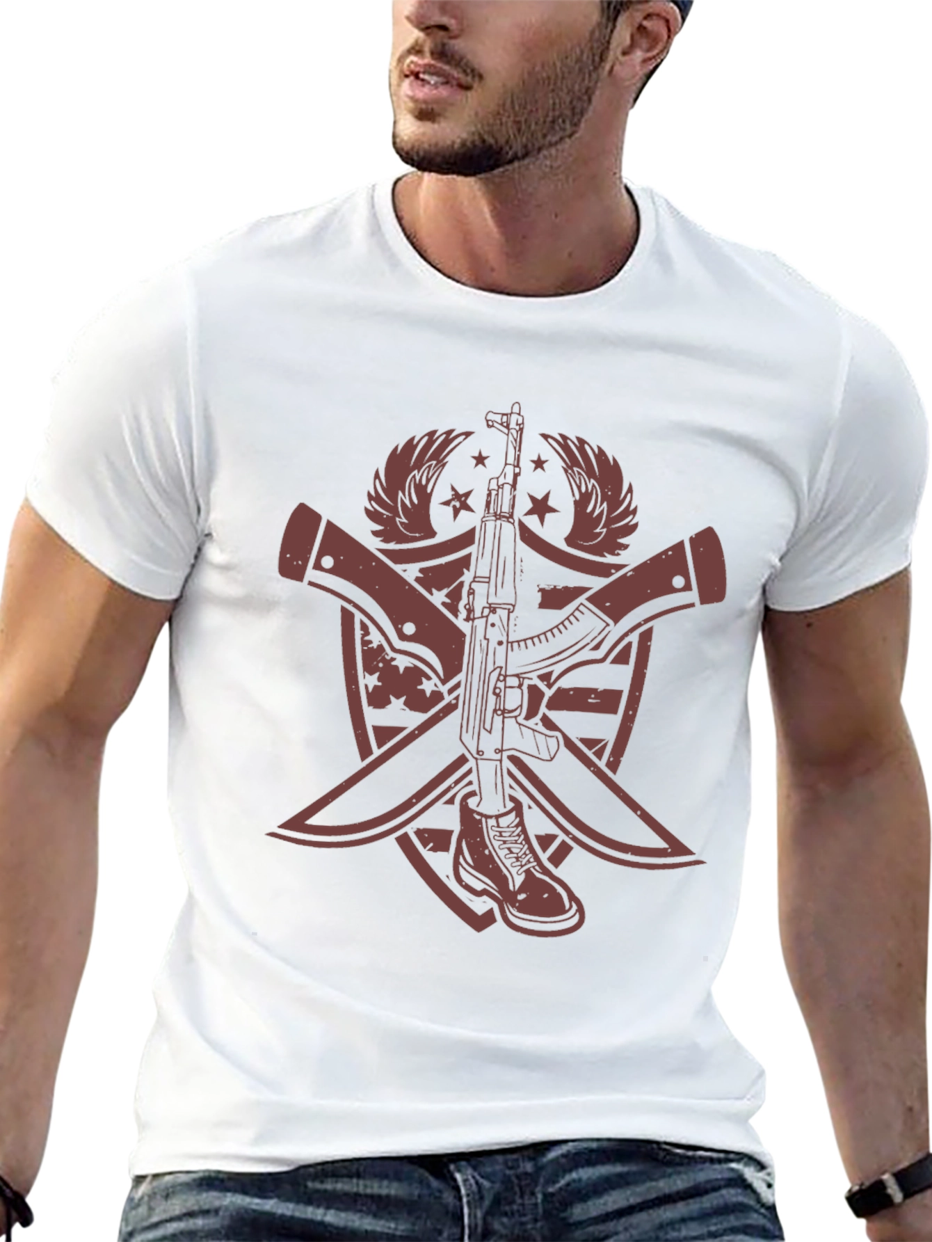 Graphic Print AK-47 & Boot T-Shirt