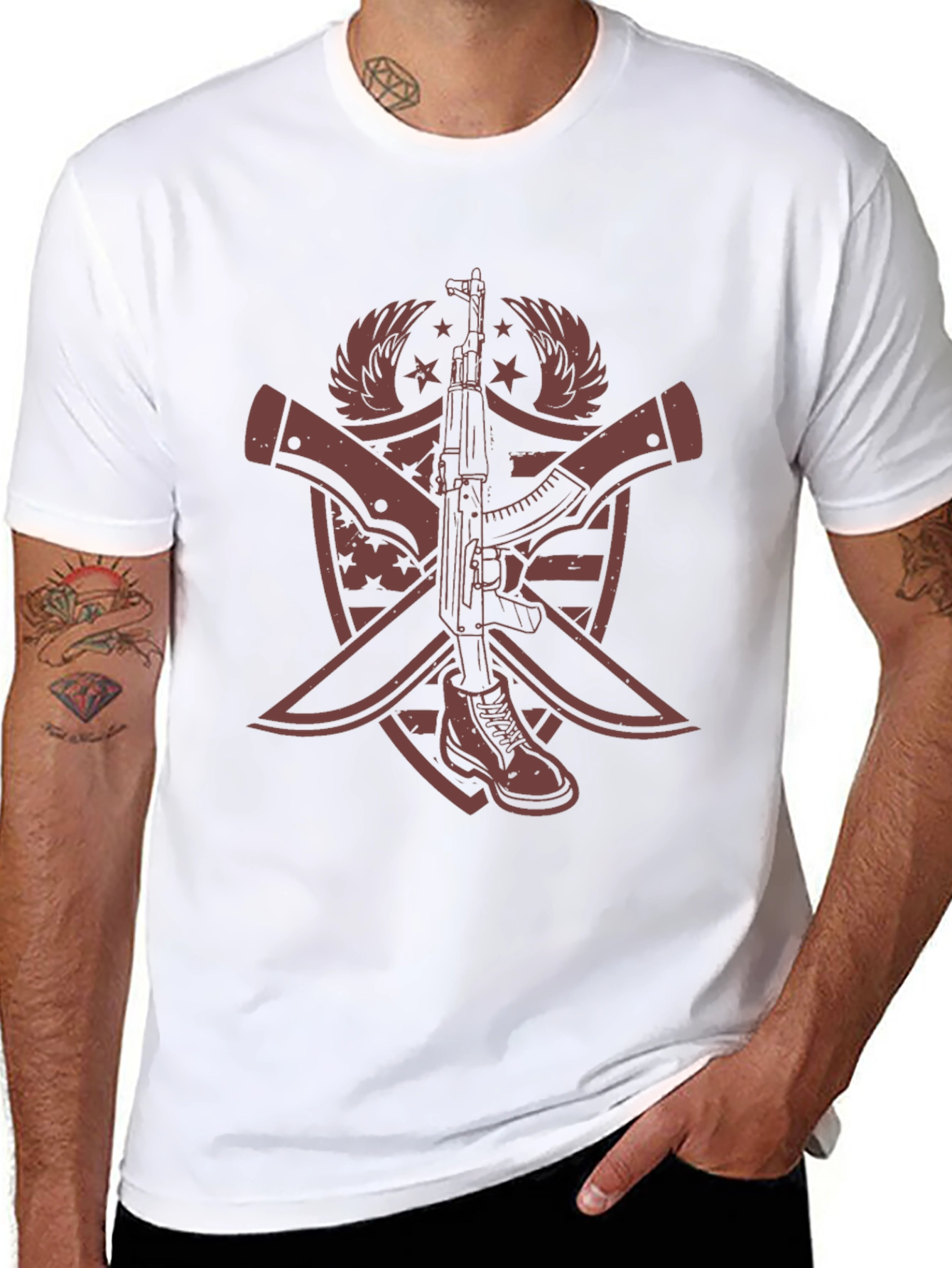 Graphic Print AK-47 & Boot T-Shirt