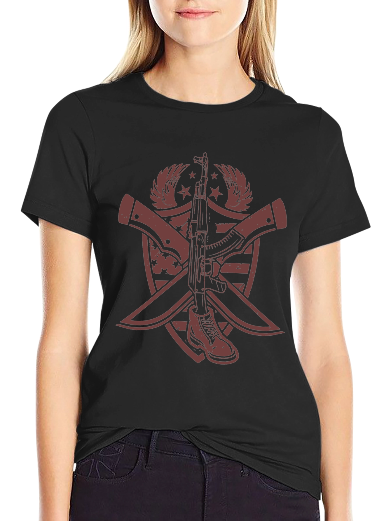 Graphic Print AK-47 & Boot T-Shirt