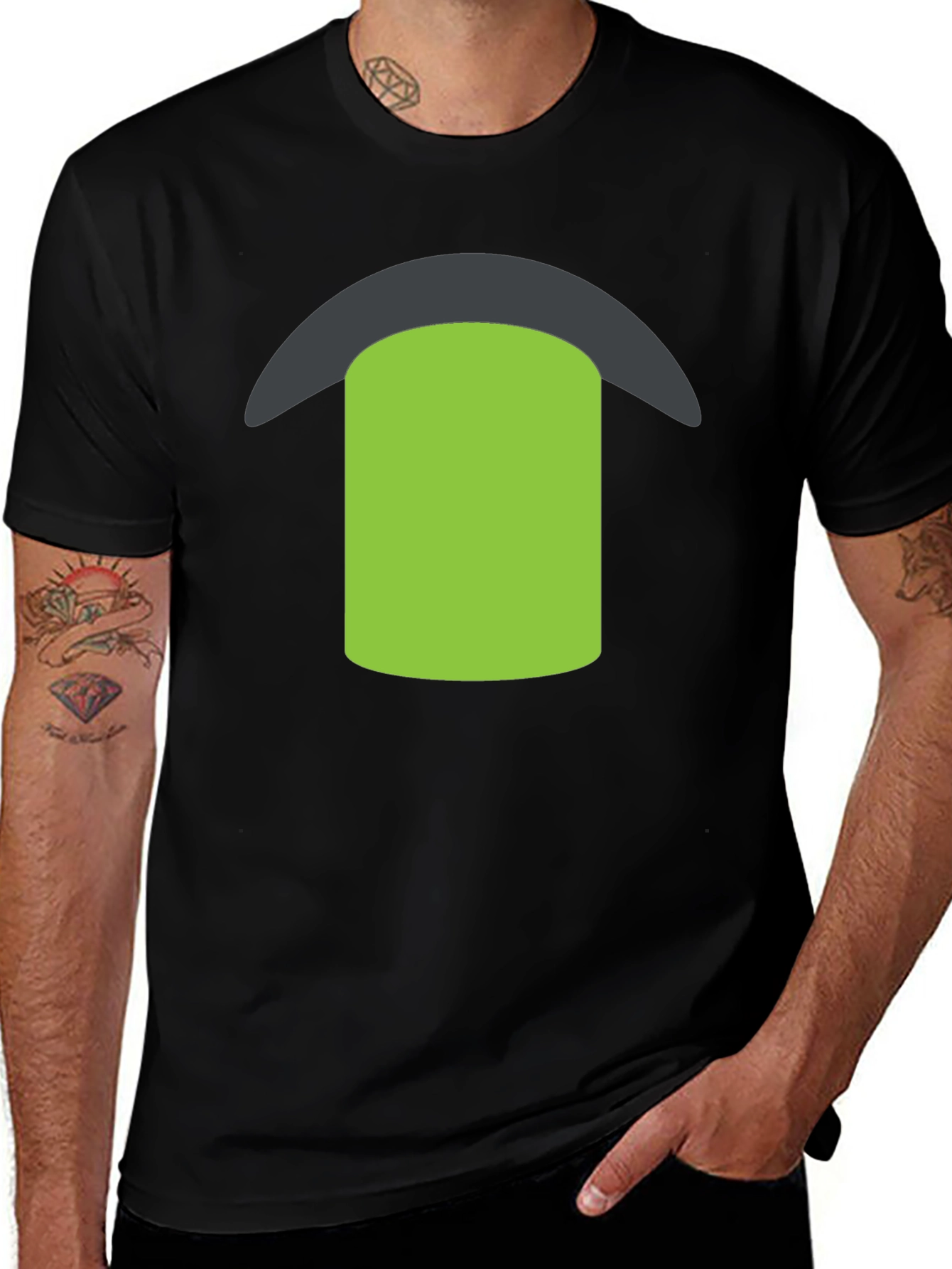 Black Tee with Green & Gray Graphic