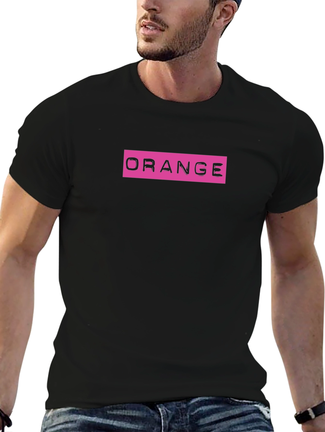 Trendy Orange Graphic Print Black T-Shirt