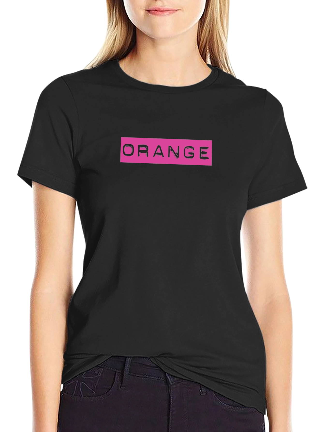 Trendy Orange Graphic Print Black T-Shirt