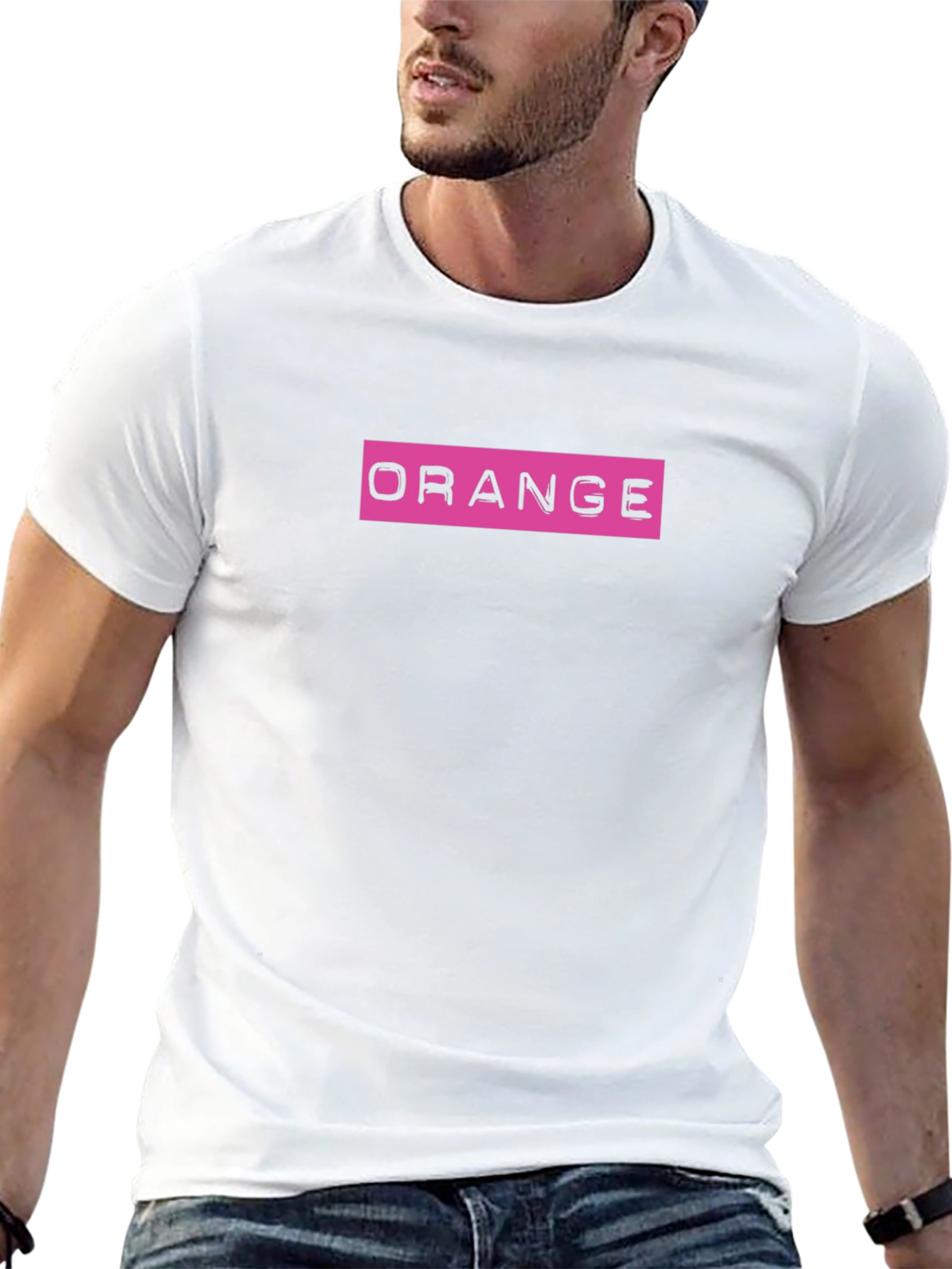 Trendy Orange Graphic Print Black T-Shirt