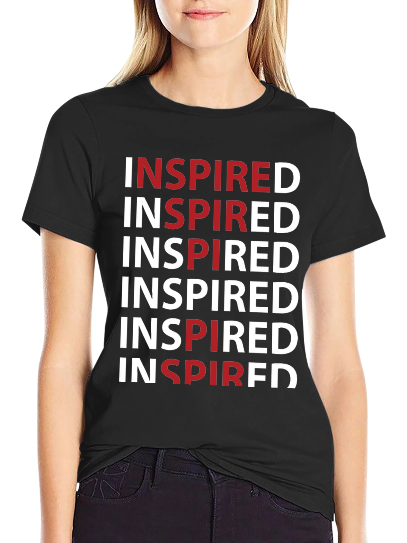 Inspired Graphic Print Crew Neck Tee - Black