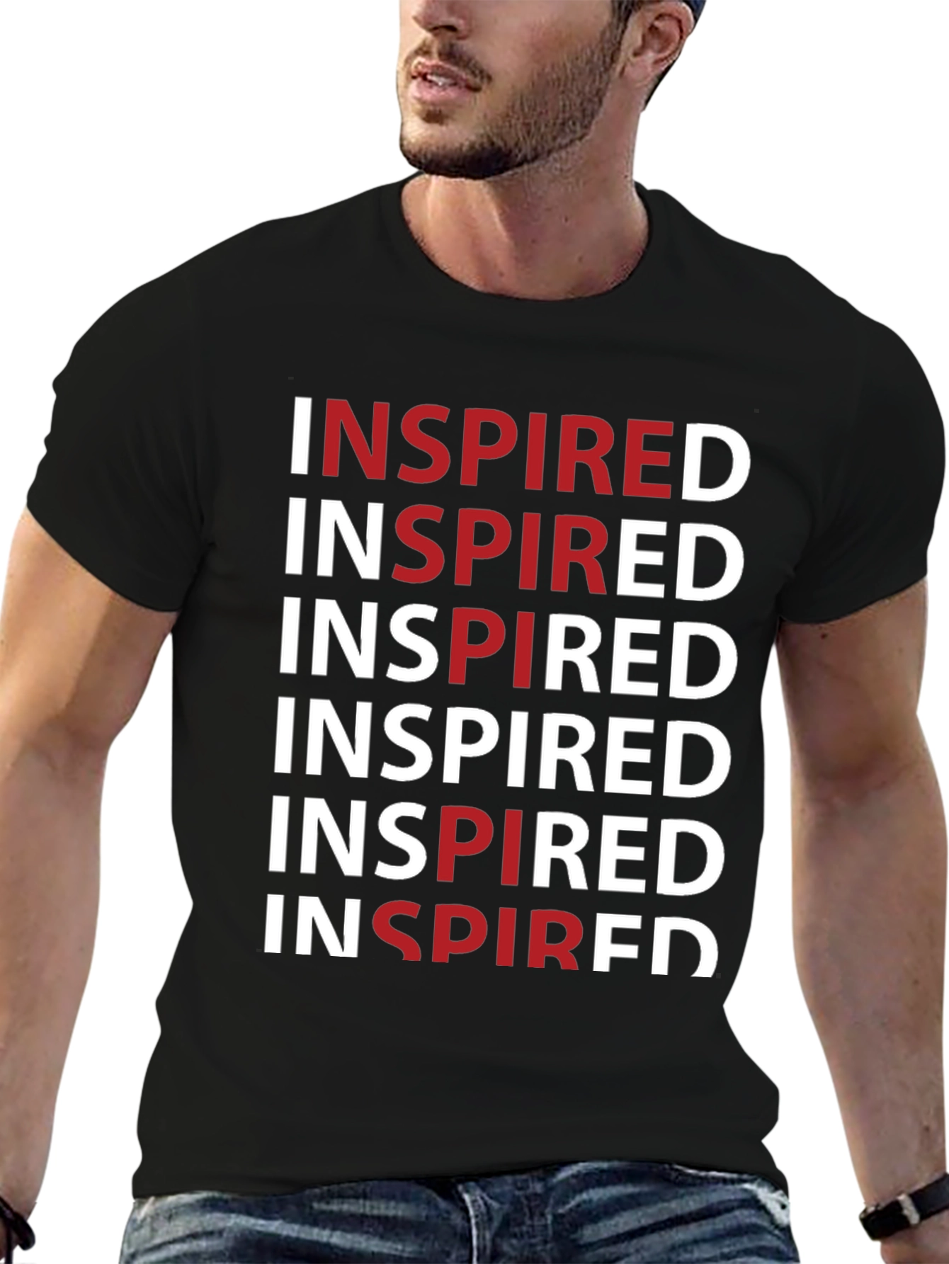 Inspired Graphic Print Crew Neck Tee - Black