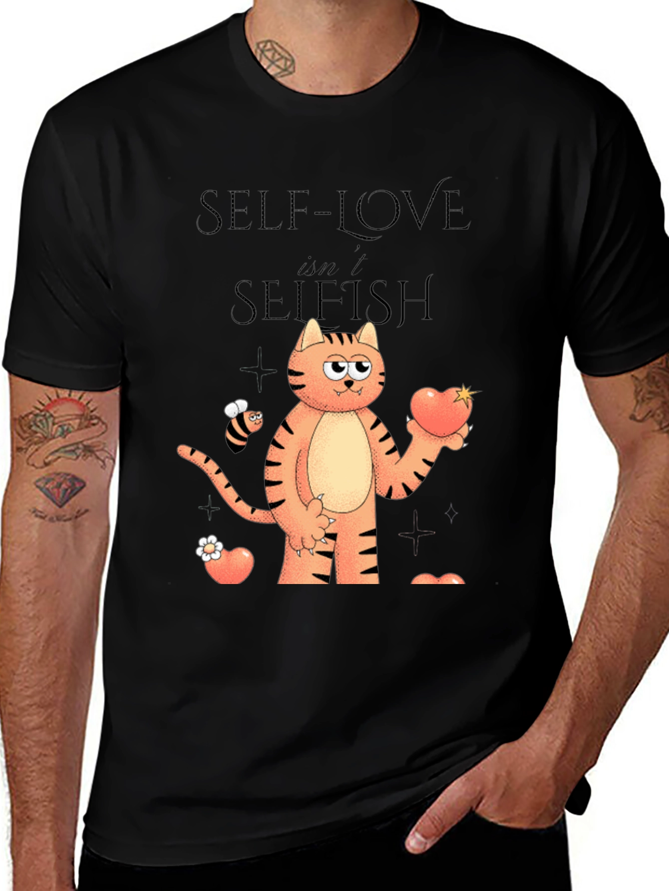 Self-Love Isnt Selfish Cartoon Cat Graphic T-Shirt