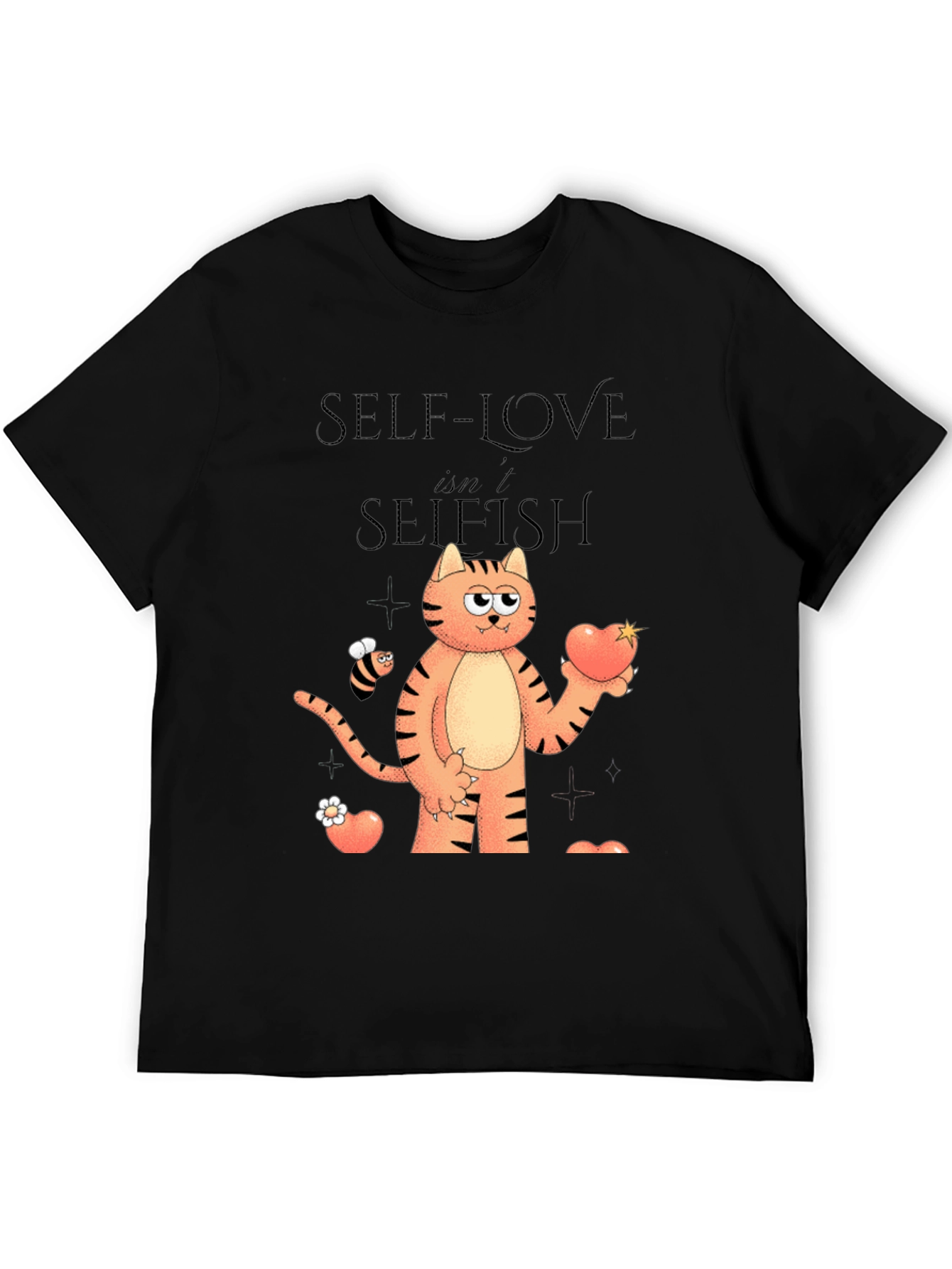 Self-Love Isnt Selfish Cartoon Cat Graphic T-Shirt