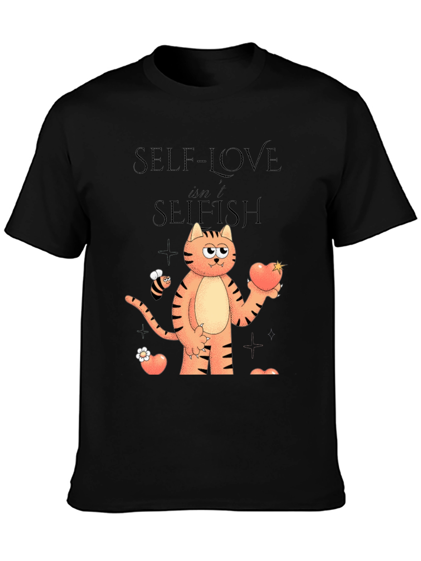 Self-Love Isnt Selfish Cartoon Cat Graphic T-Shirt