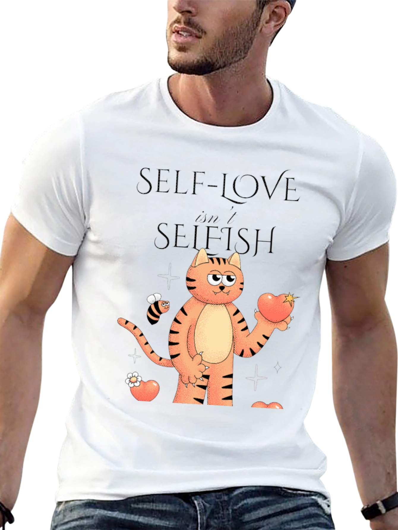 Self-Love Isnt Selfish Cartoon Cat Graphic T-Shirt