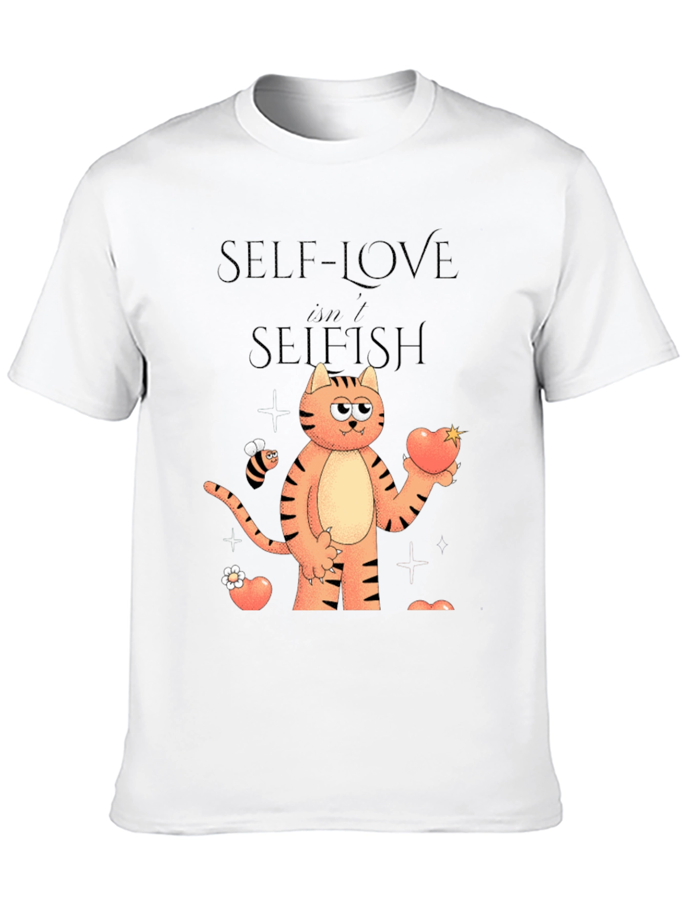 Self-Love Isnt Selfish Cartoon Cat Graphic T-Shirt