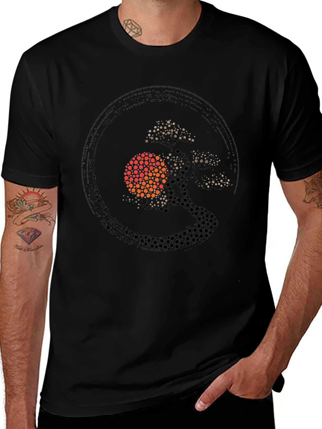 Bonsai Tree Sun Graphic Black T-Shirt