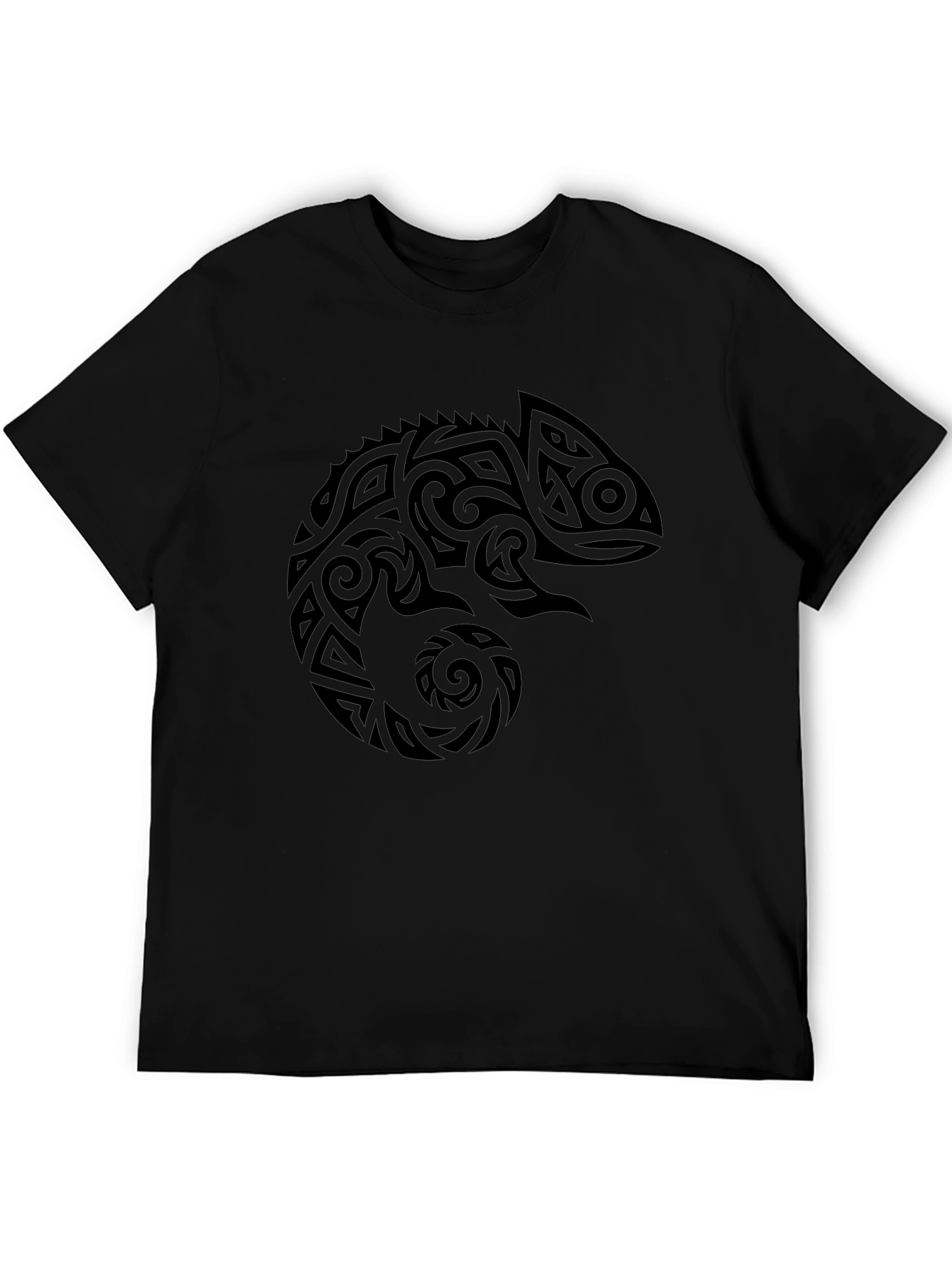 Tribal Chameleon Graphic Tee - Black