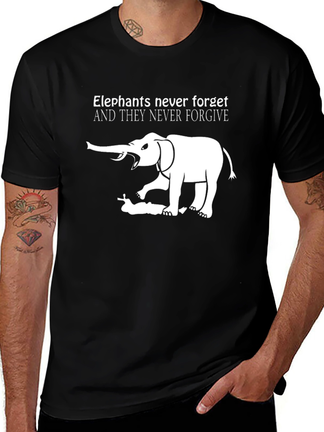 Elephant Never Forgets Black Graphic Tee