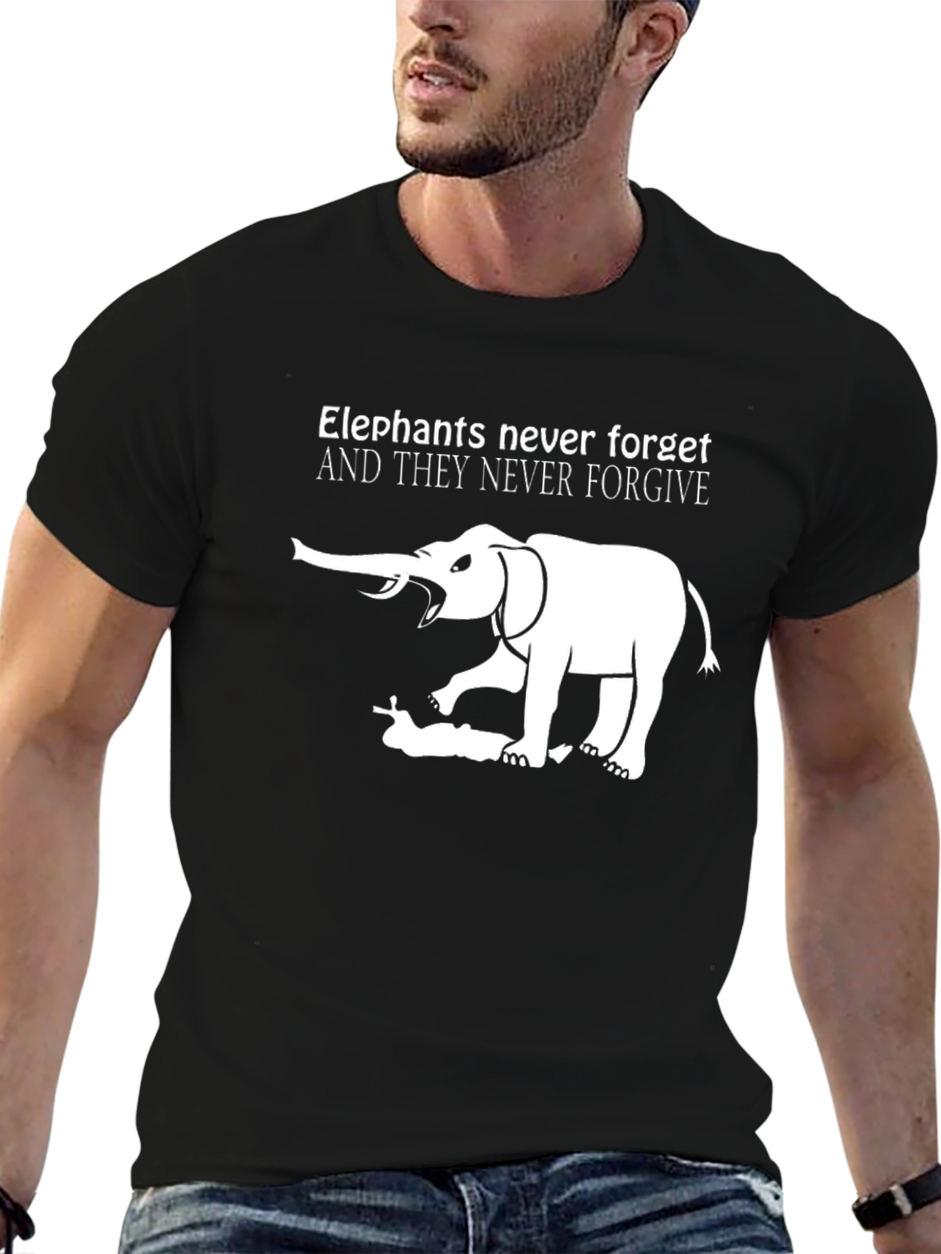 Elephant Never Forgets Black Graphic Tee