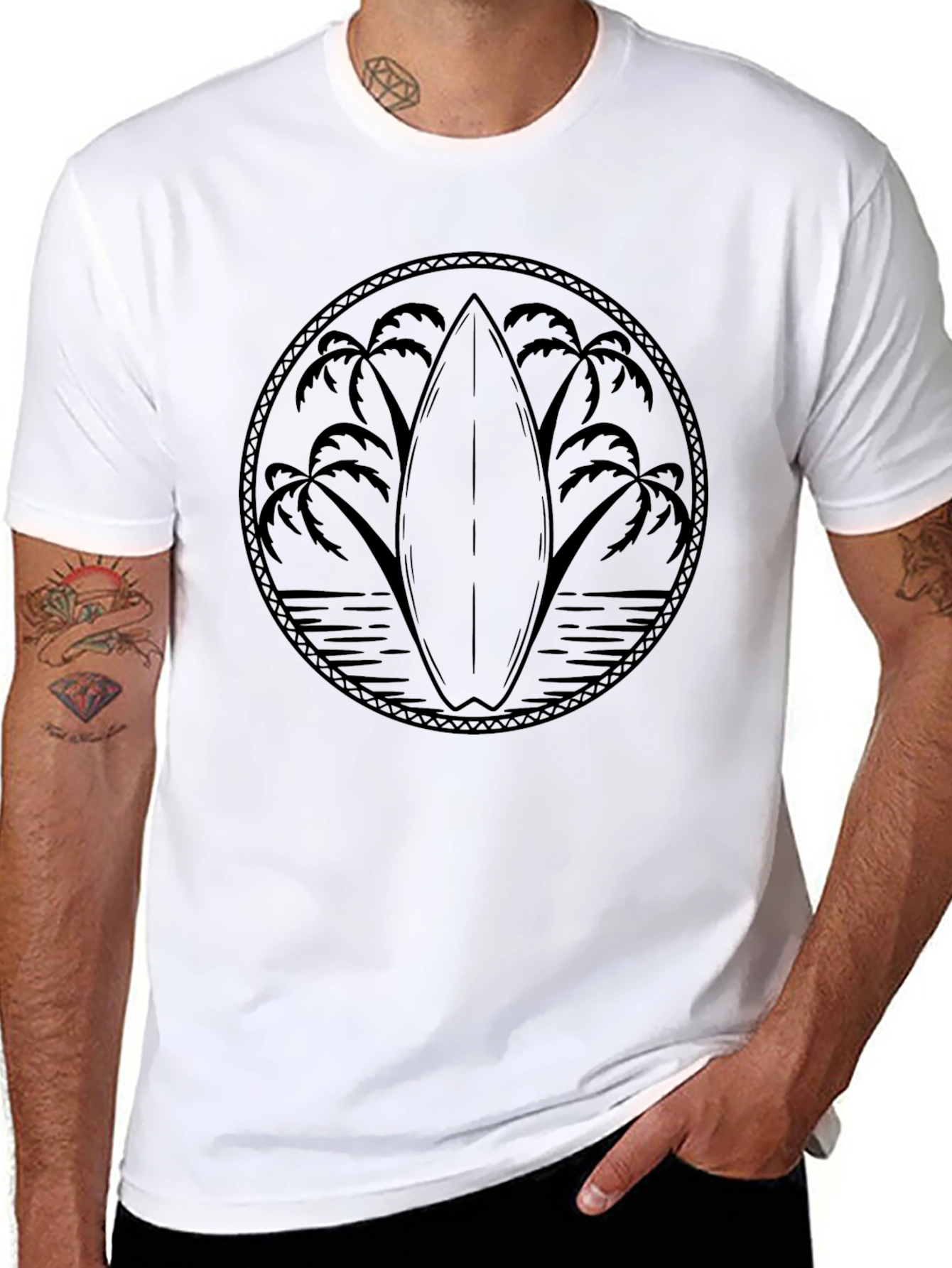 Surfboard Palms Graphic Tee - Black