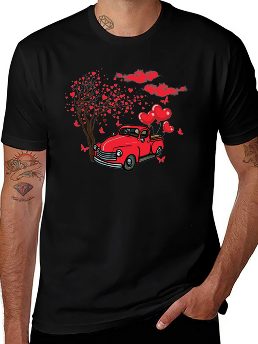 Valentines Day Red Truck Love Heart Tree T-Shirt