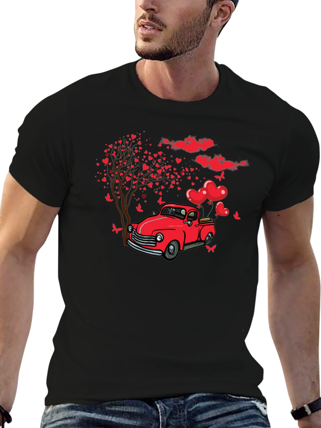 Valentines Day Red Truck Love Heart Tree T-Shirt
