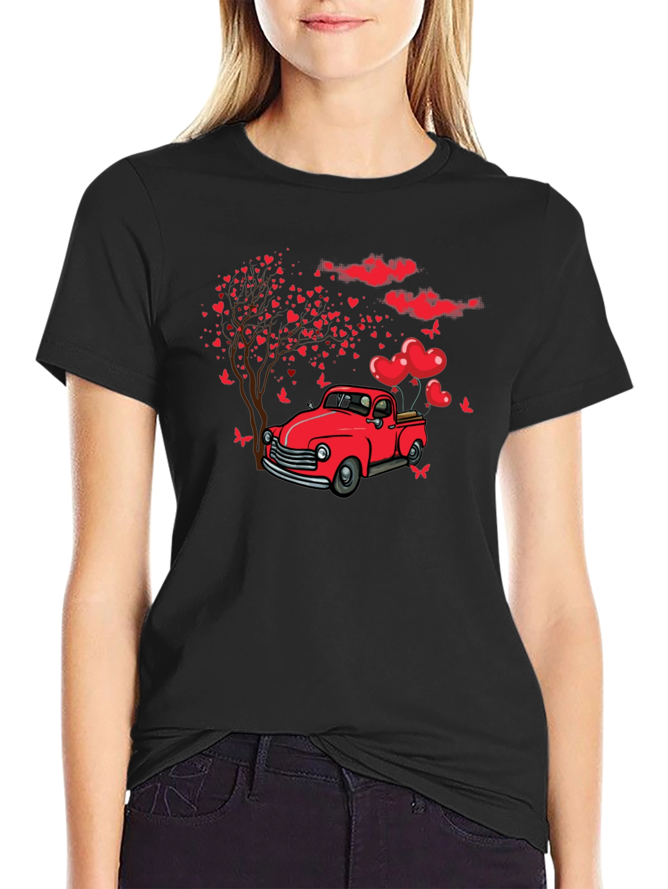 Valentines Day Red Truck Love Heart Tree T-Shirt