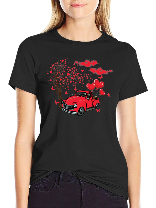 Valentines Day Red Truck Love Heart Tree T-Shirt