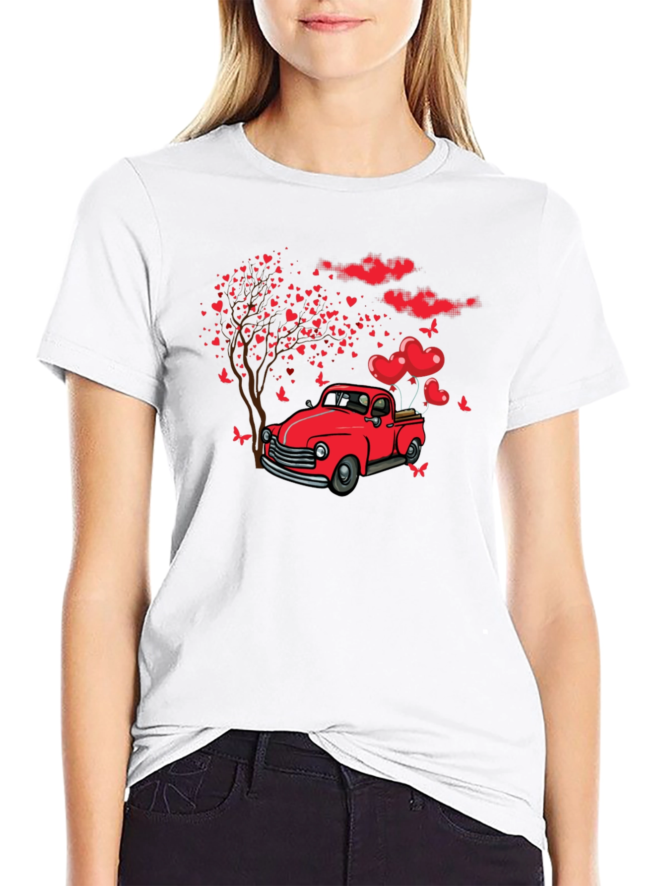 Valentines Day Red Truck Love Heart Tree T-Shirt