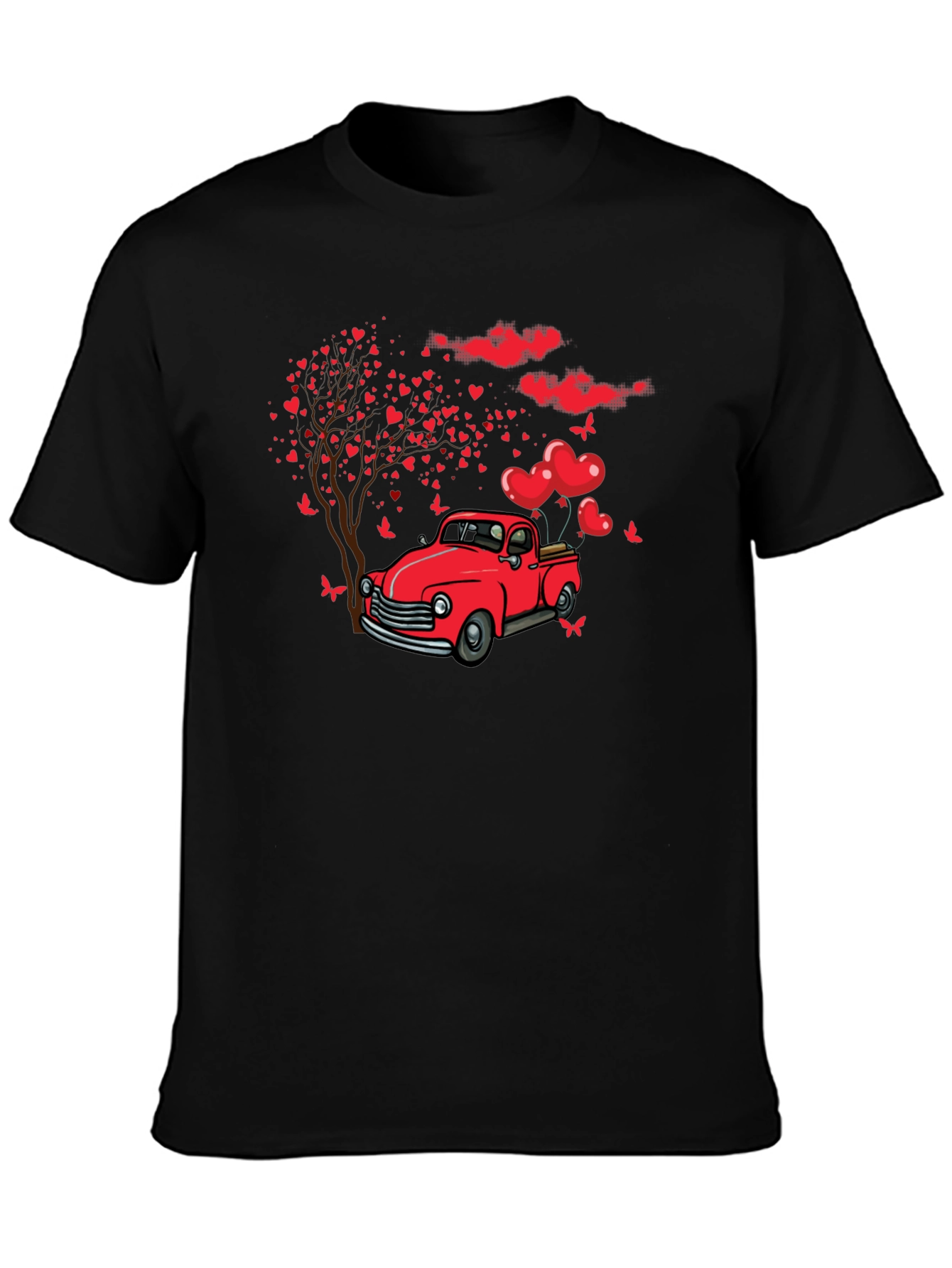 Valentines Day Red Truck Love Heart Tree T-Shirt