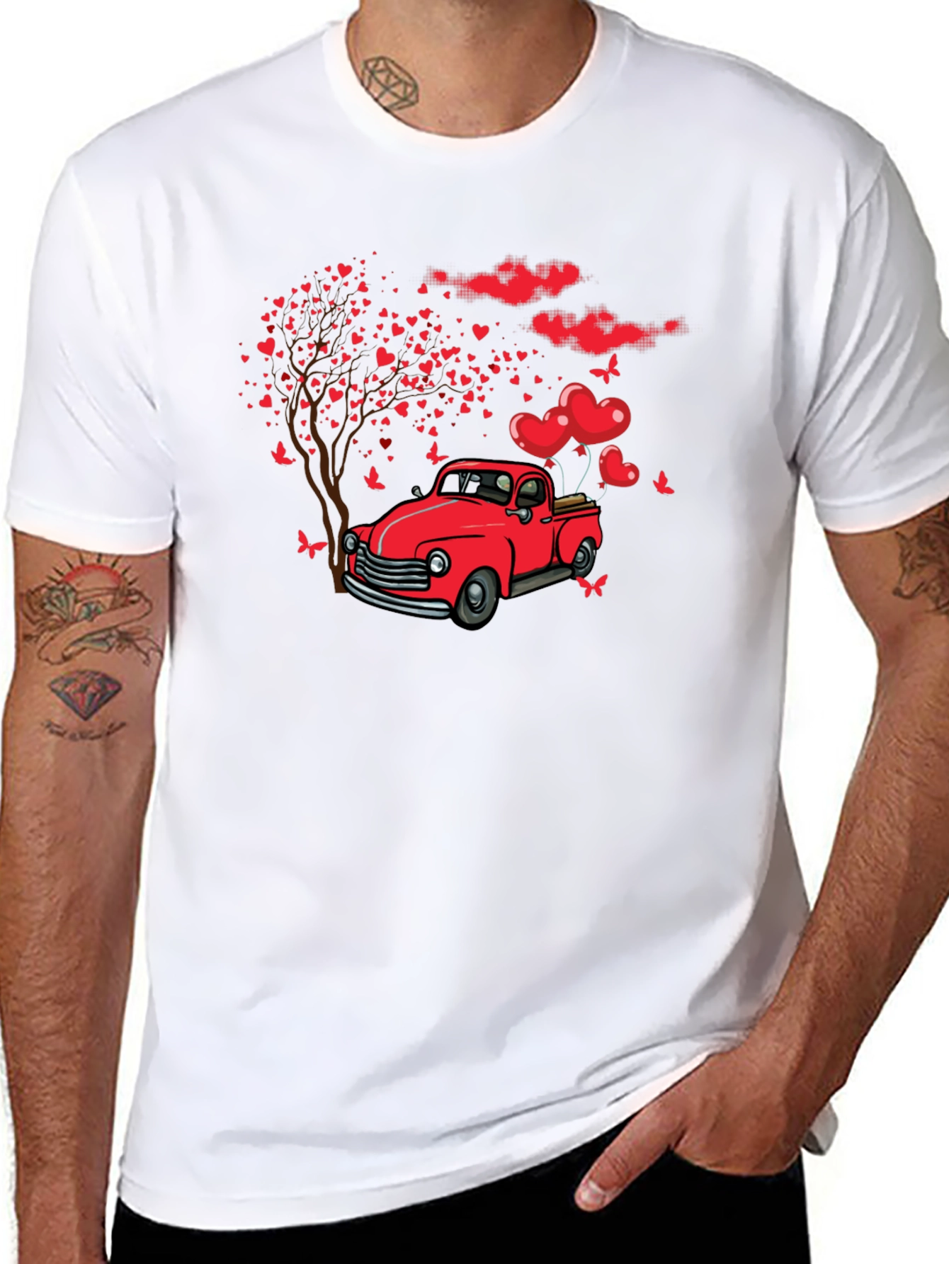 Valentines Day Red Truck Love Heart Tree T-Shirt