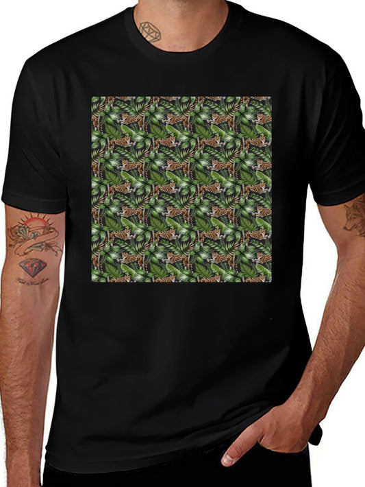 Jungle Cat Print Tee - Black Cotton Comfort