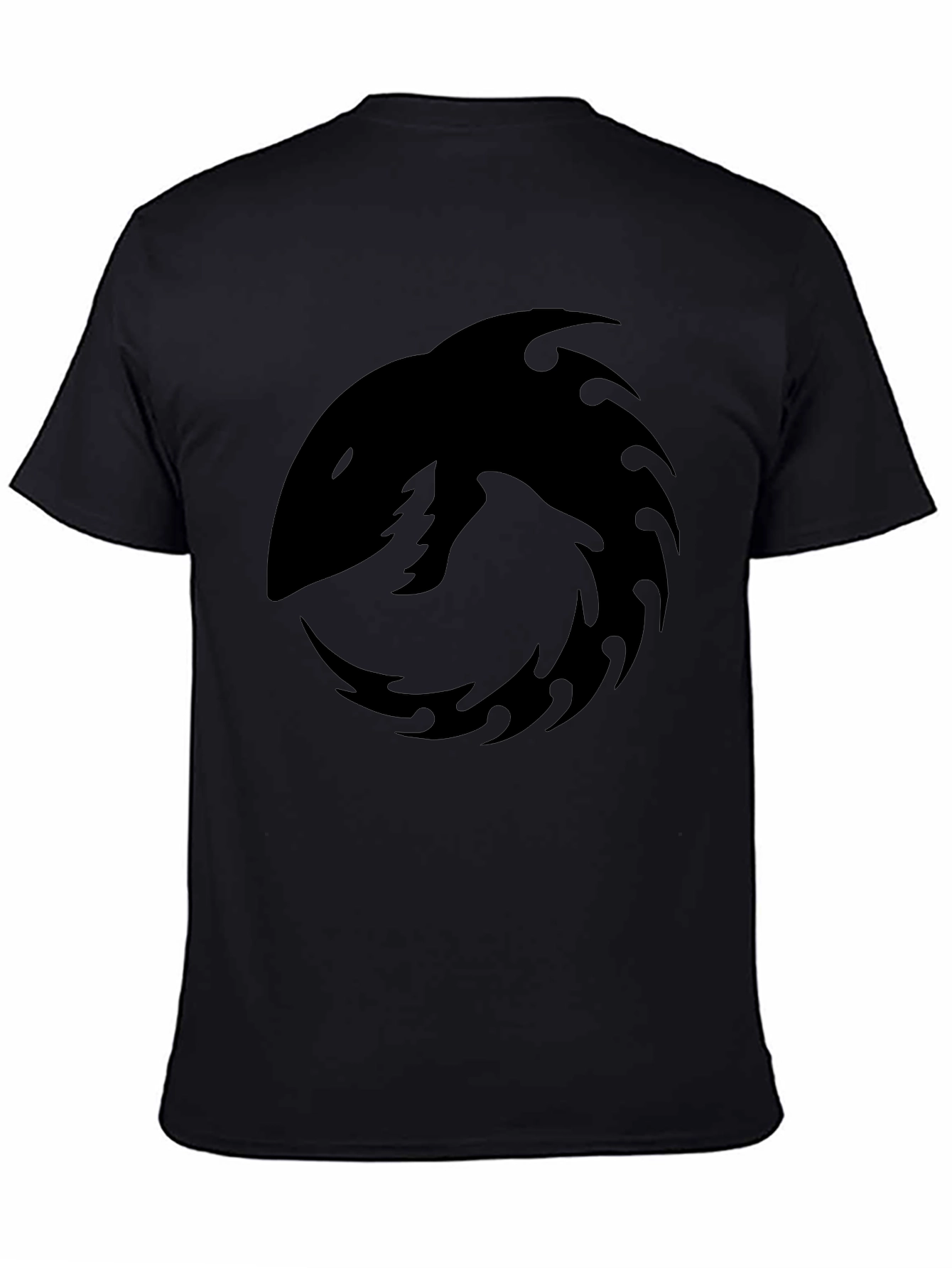 Mens Black Graphic Tee - Shark Tribal Design