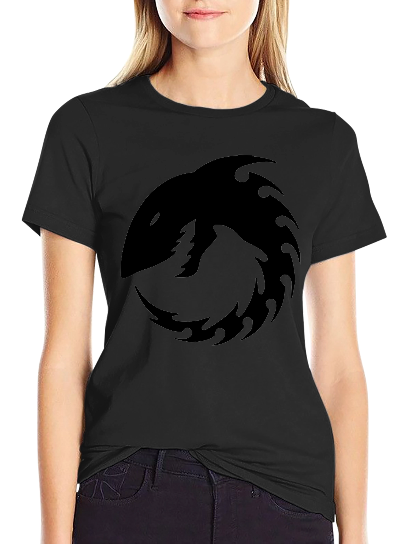 Mens Black Graphic Tee - Shark Tribal Design