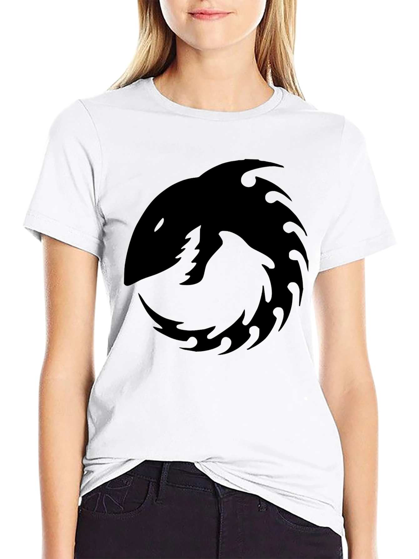 Mens Black Graphic Tee - Shark Tribal Design