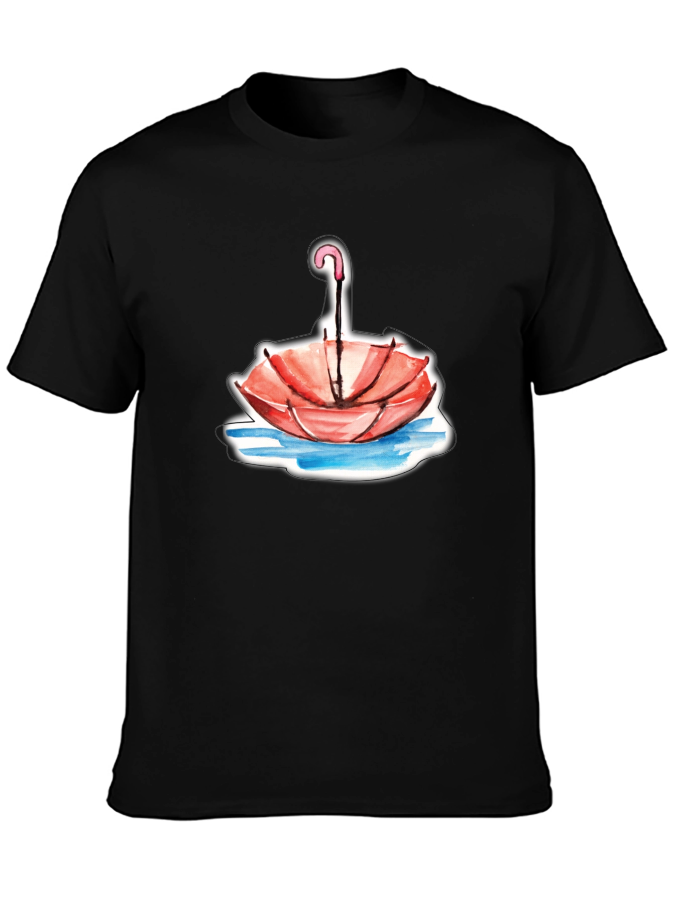 Unique Upside Down Umbrella Graphic Tee - Black