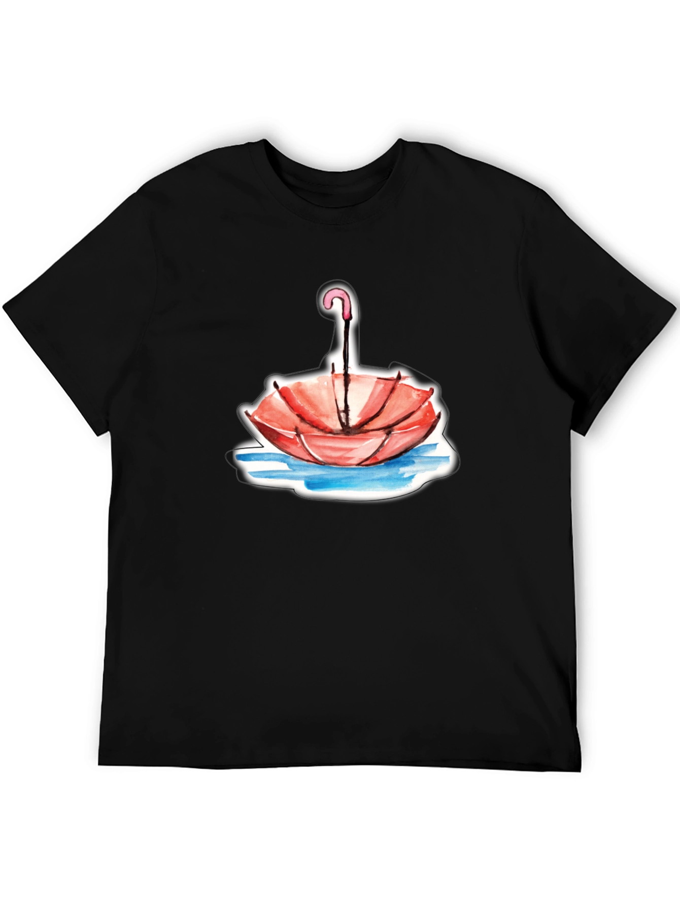 Unique Upside Down Umbrella Graphic Tee - Black