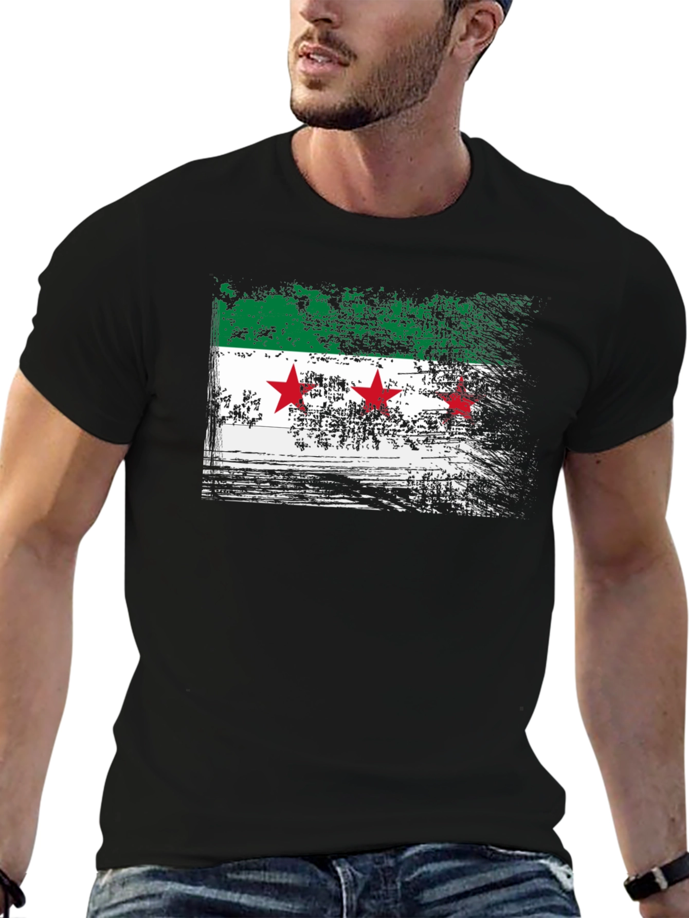 Syria Flag Graphic T-Shirt - Distressed Design
