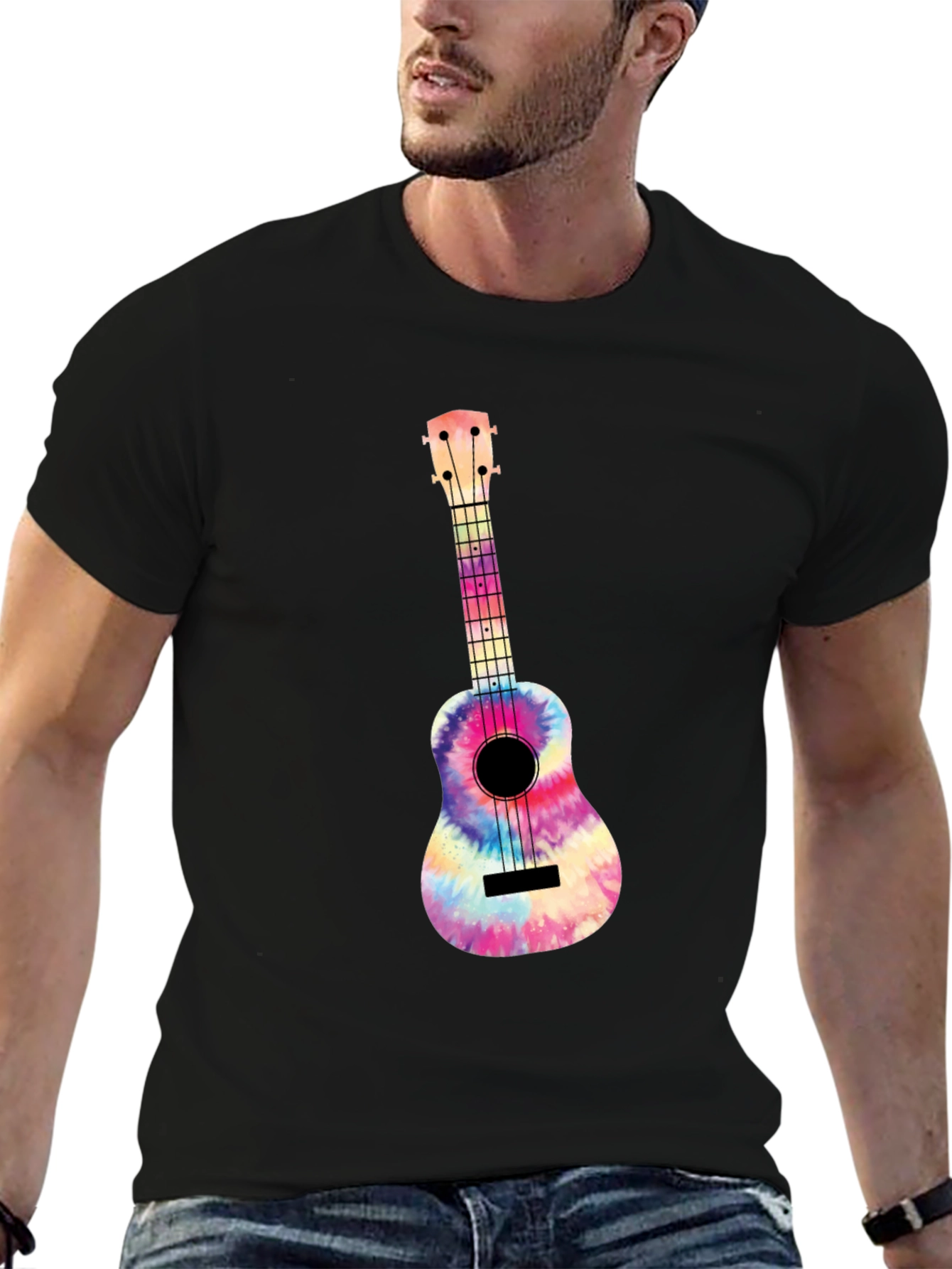 Tie-Dye Ukulele Graphic T-Shirt - Casual Musician Style