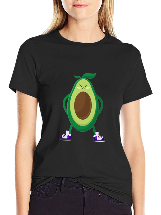 Angry Avocado Cartoon Print Black T-Shirt
