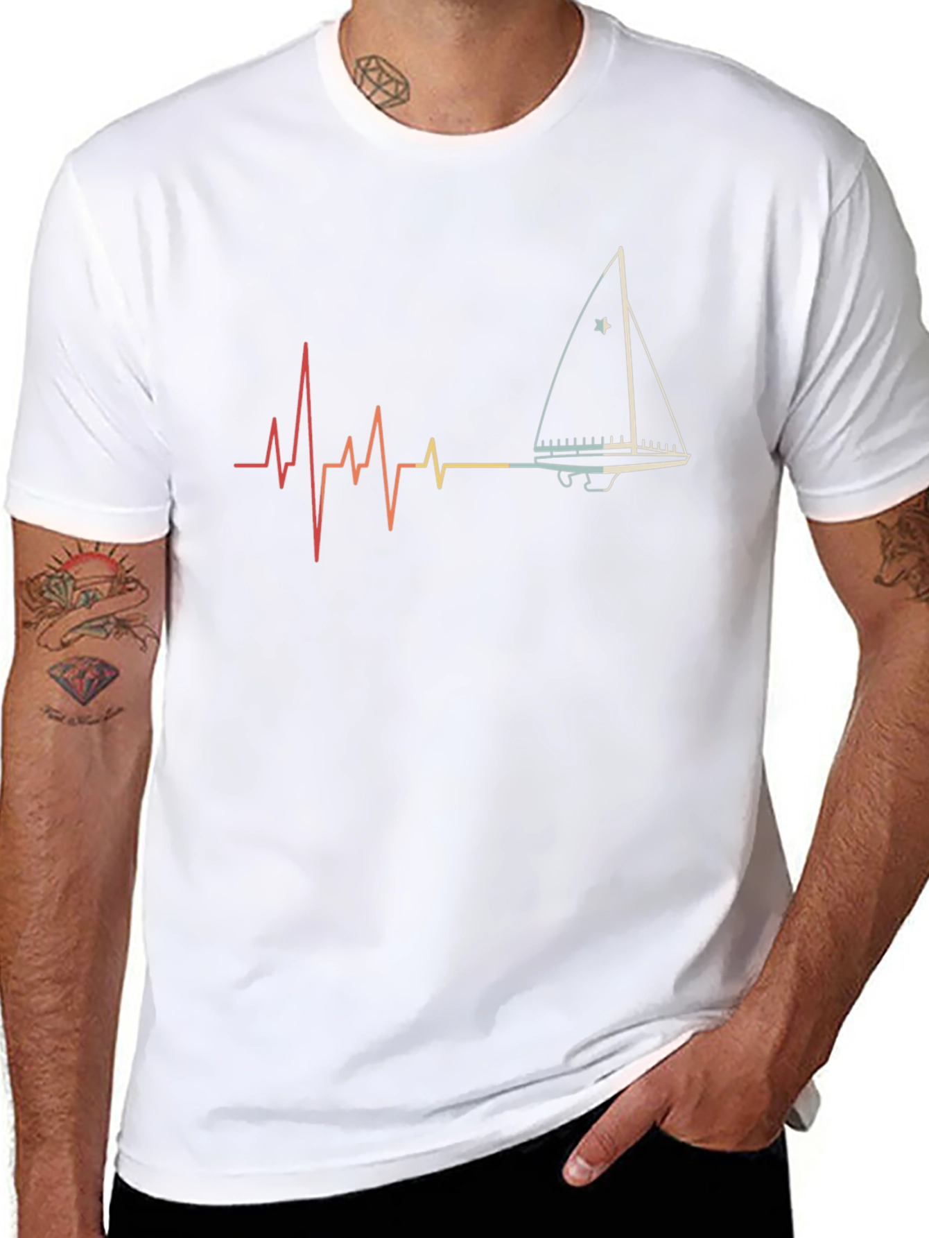 Sailboat Heartbeat Graphic Tee - Black