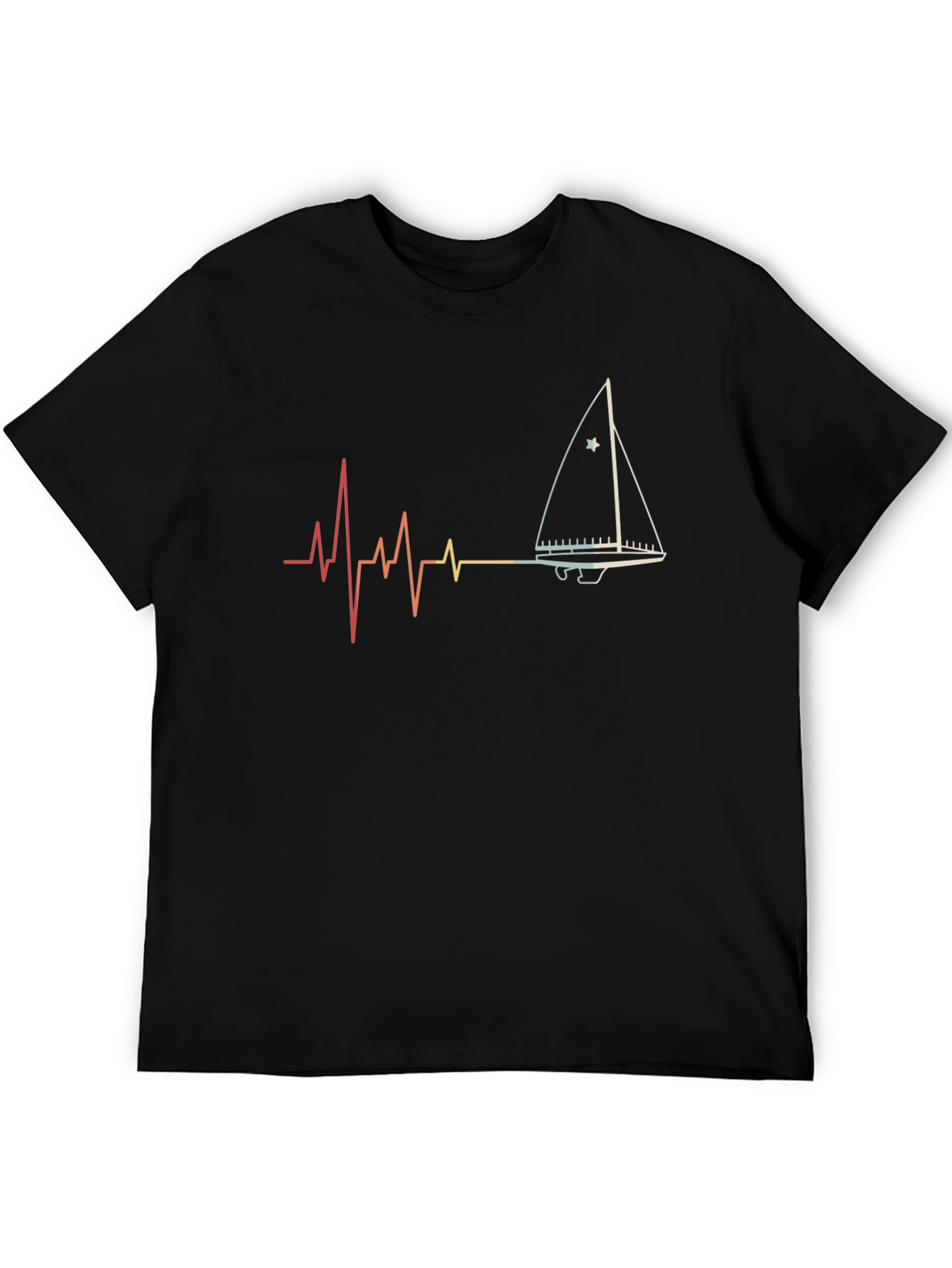 Sailboat Heartbeat Graphic Tee - Black