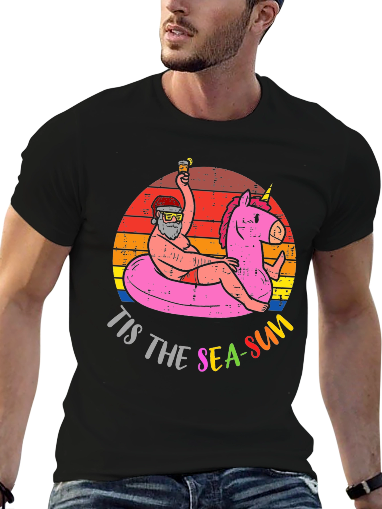 Tis The Sea-Sun Santa Unicorn T-Shirt