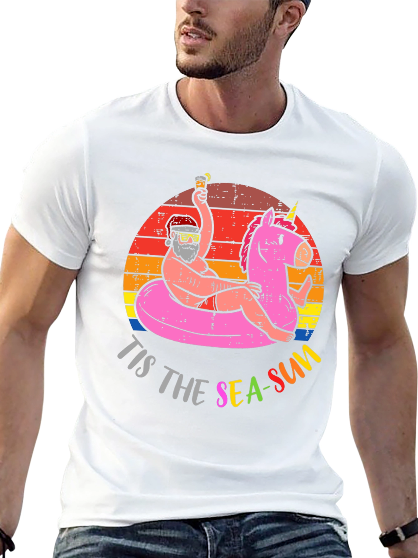 Tis The Sea-Sun Santa Unicorn T-Shirt