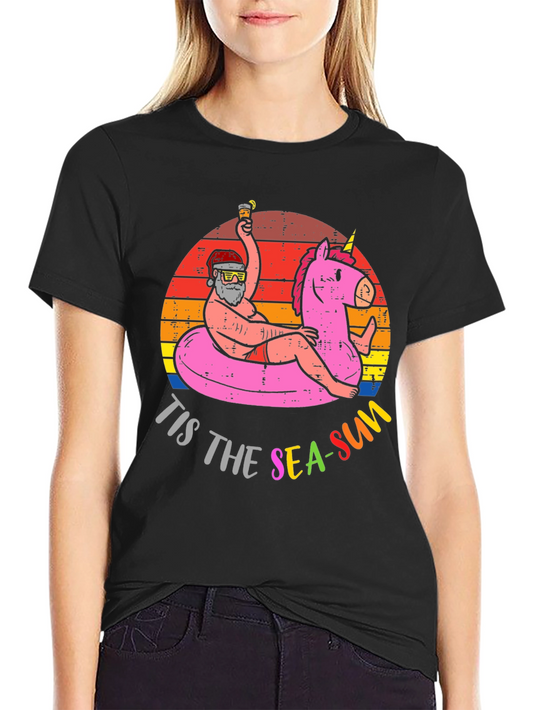 Tis The Sea-Sun Santa Unicorn T-Shirt
