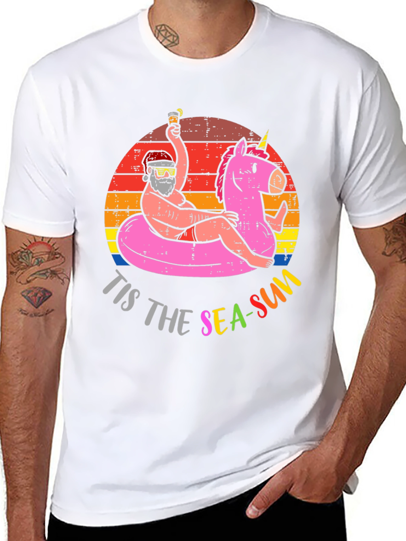 Tis The Sea-Sun Santa Unicorn T-Shirt