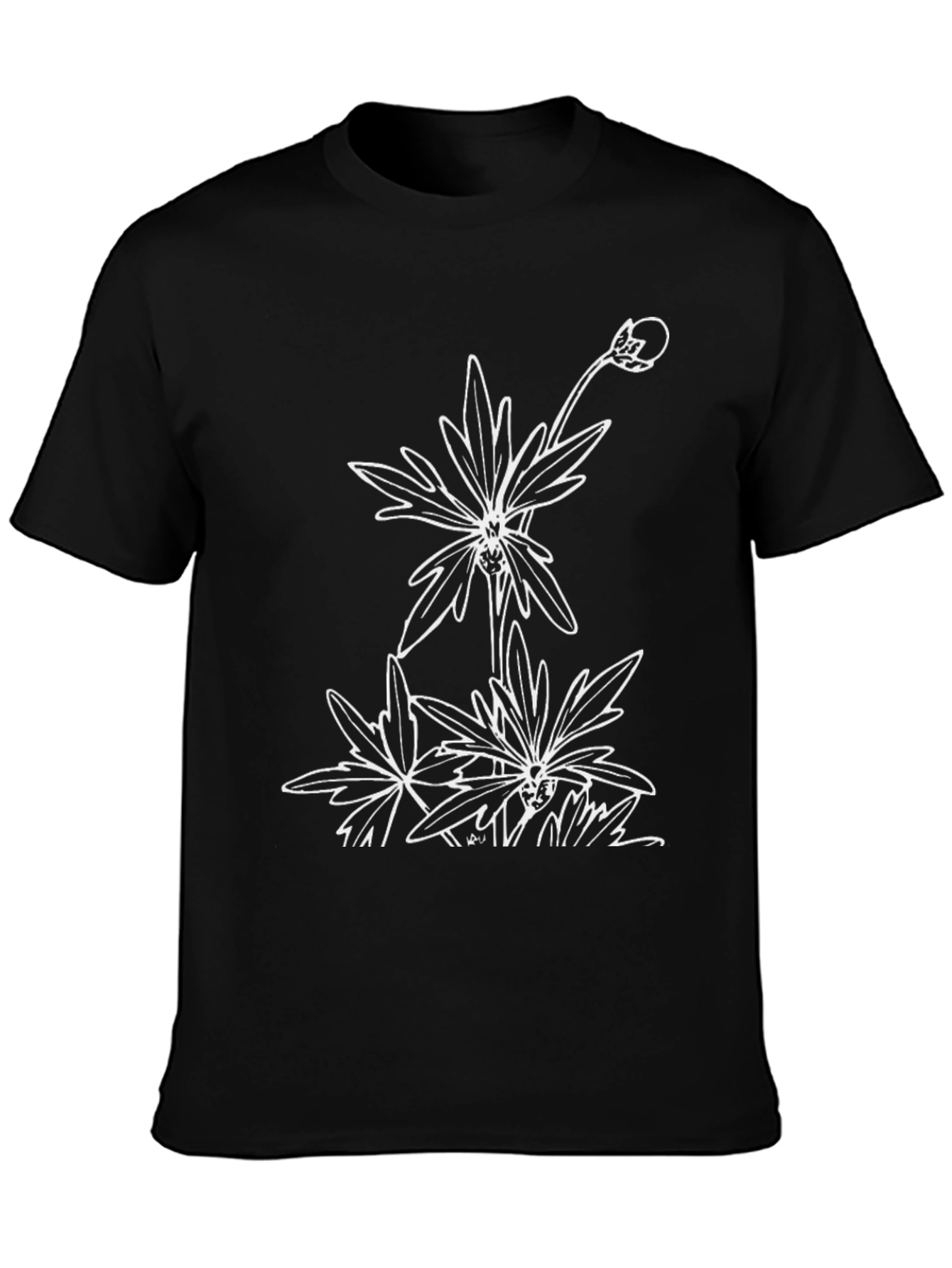 Black T-Shirt with Floral Graphic Print