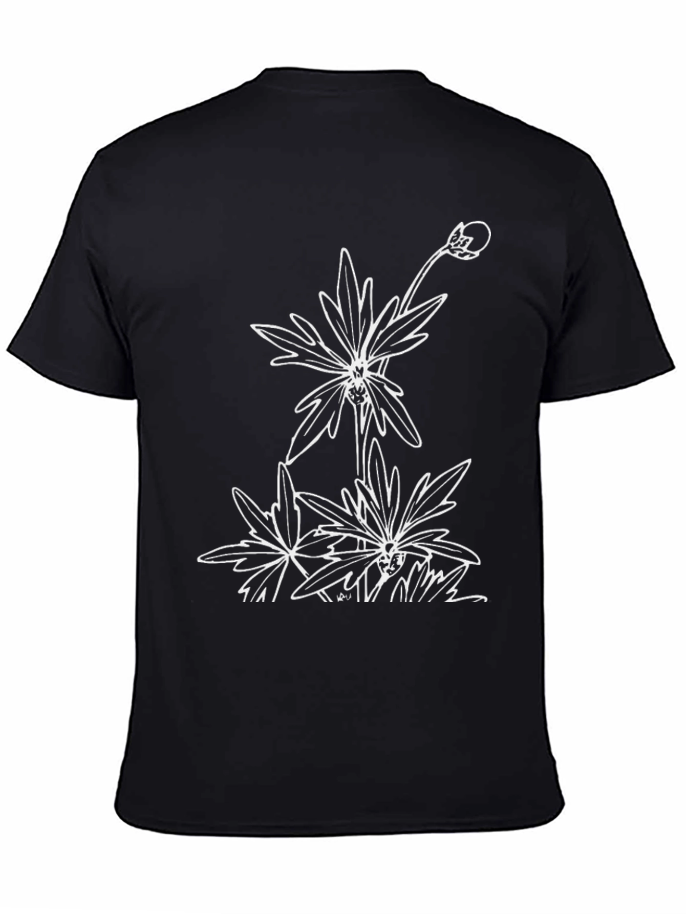 Black T-Shirt with Floral Graphic Print