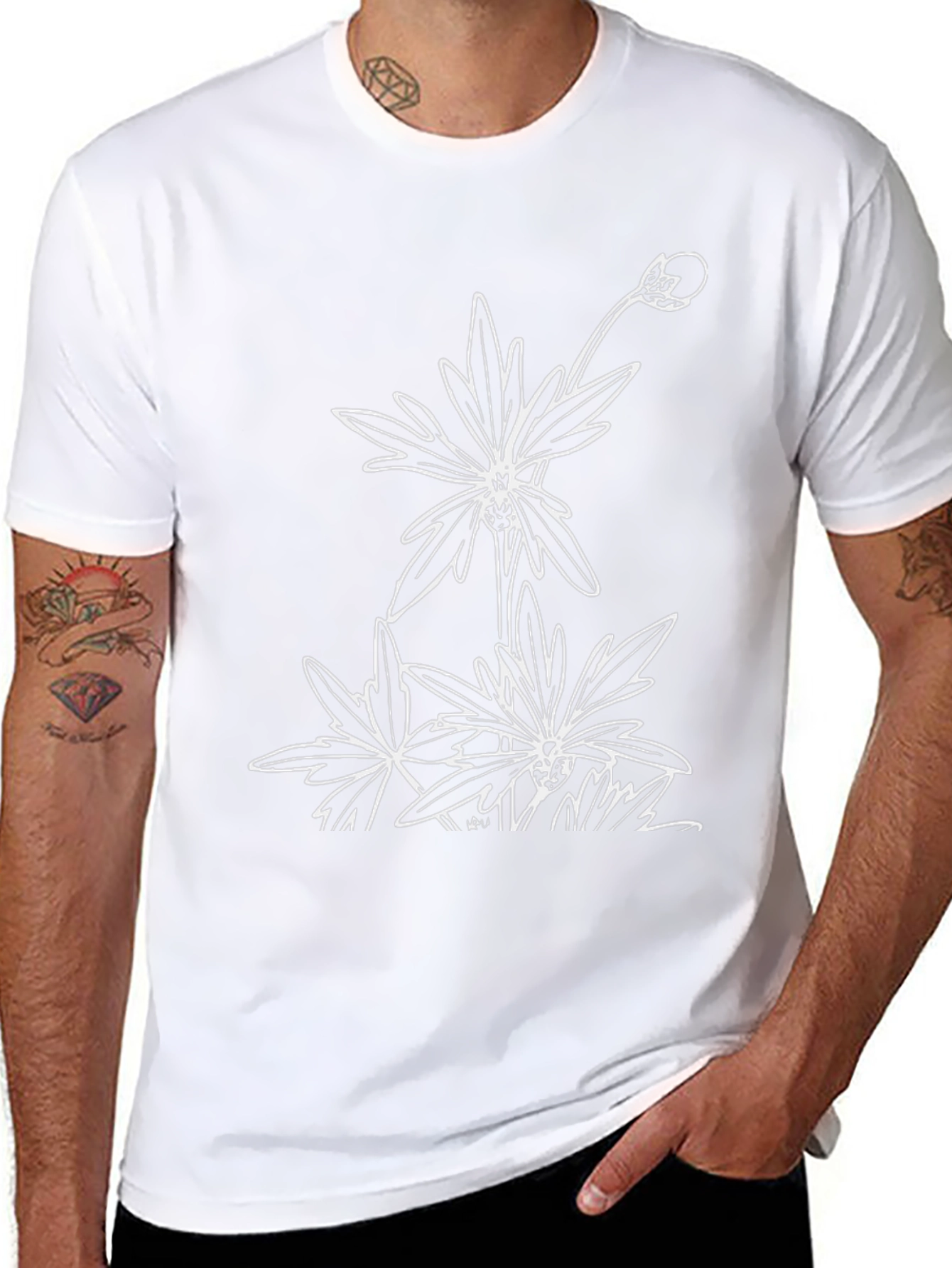 Black T-Shirt with Floral Graphic Print