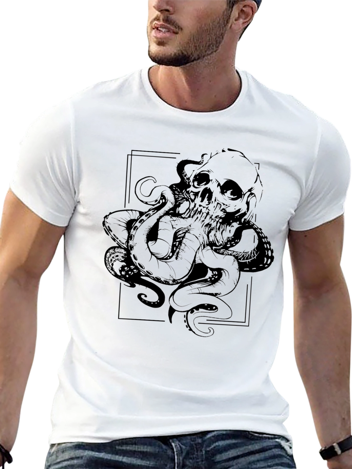 Skull Octopus Graphic T-Shirt - Black