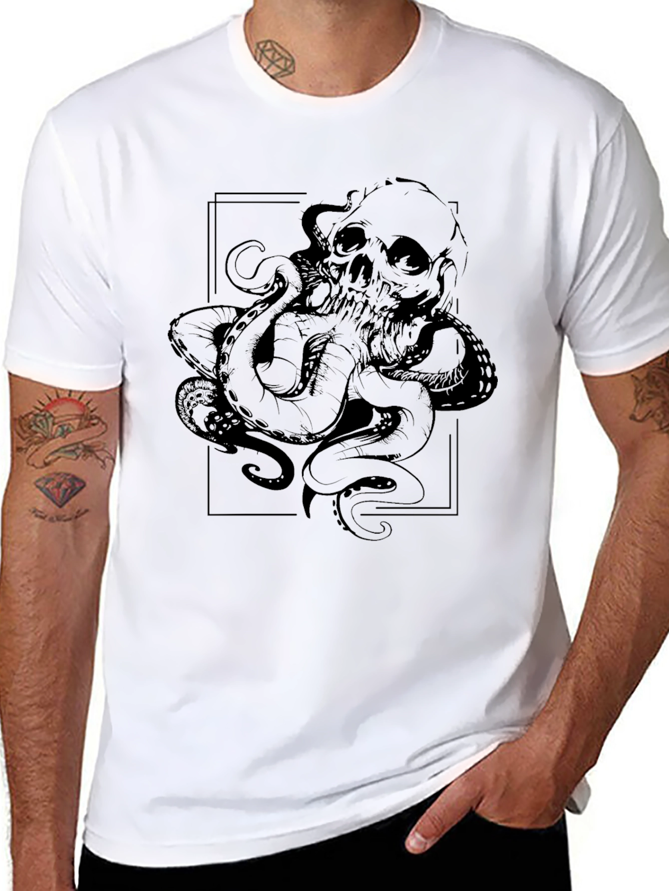 Skull Octopus Graphic T-Shirt - Black