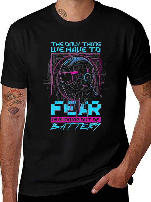 Cyberpunk T-Shirt: Fear is Running Out of Battery - Black