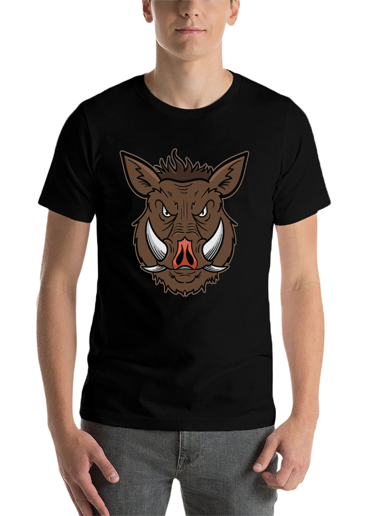 Boar Graphic Tee - Black Cotton T-Shirt