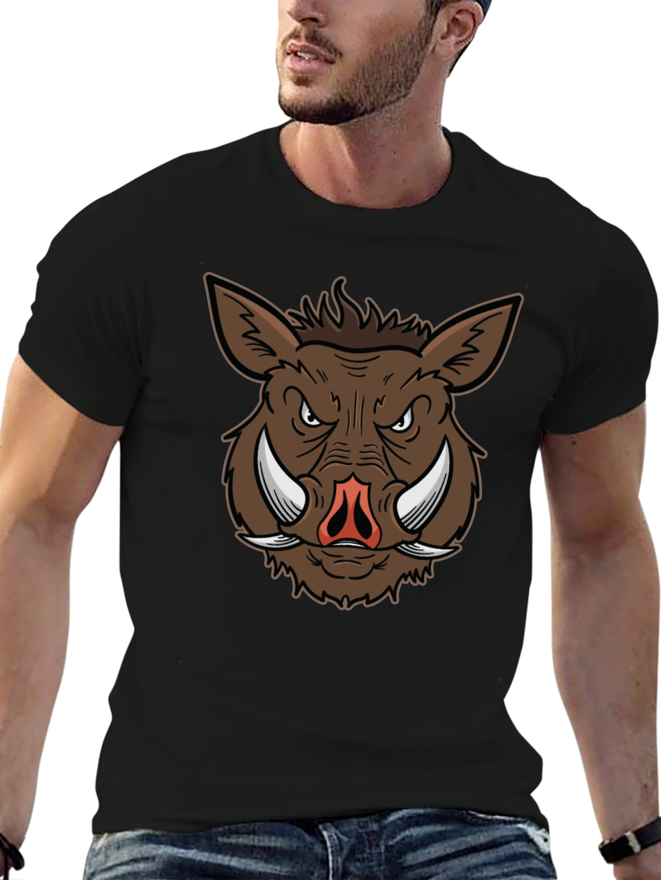 Boar Graphic Tee - Black Cotton T-Shirt