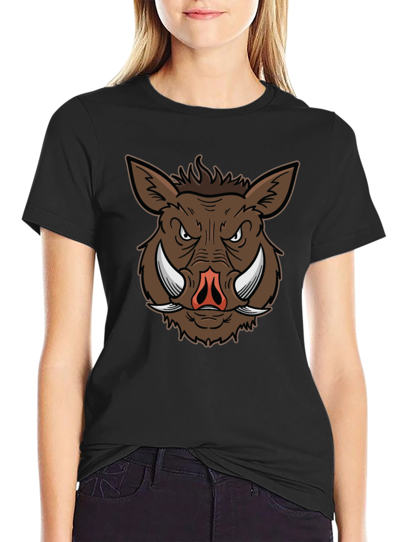 Boar Graphic Tee - Black Cotton T-Shirt